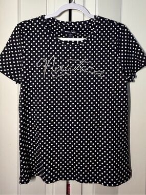 Nautica Black Polka Dot Tee with Rope Script Logo